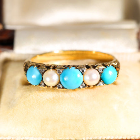 The Antique Turquoise, Pearl and Diamond Aqua Ring