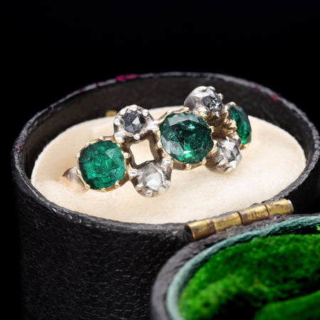 The Antique Georgian Emerald and Rose Cut Diamond Verdant Ring - Antique Jewellers