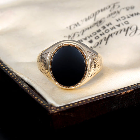 The Vintage 1985 Onyx Patterned Signet Ring - Antique Jewellers
