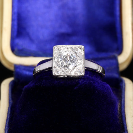 The Vintage Platinum Brilliant Cut Diamond Square Ring - Antique Jewellers
