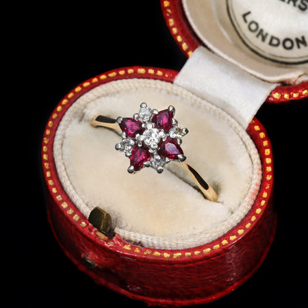 The Vintage 1980 Ruby and Diamond Petal Ring - Antique Jewellers