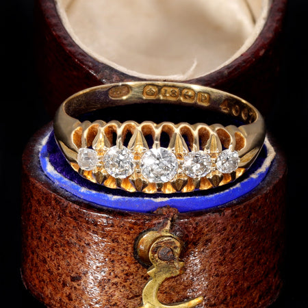 The Antique 1914 Old Cut Diamond Boat Ring - Antique Jewellers