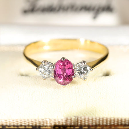 The Vintage Pink Sapphire and Brilliant Cut Diamond Trio Ring