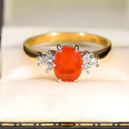 The Vintage 1988 Fire Opal and Brilliant Cut Diamond Ring
