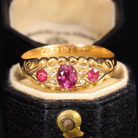 The Antique 1910 Ruby and Diamond Boat Ring