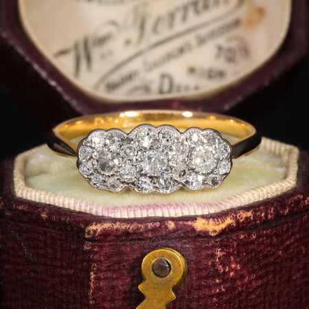 The Vintage Old Cut Diamond Three Daisy Cluster