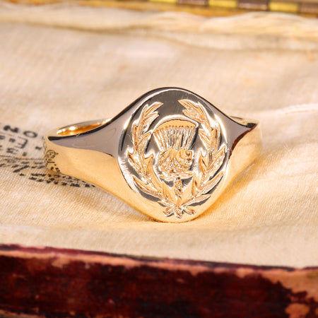 The Vintage 9ct Gold Thistle Heavy Signet Ring