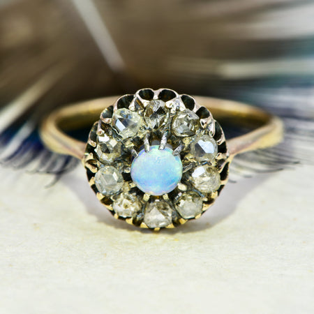 The Antique Edwardian Opal and Rose Cut Diamond Ring - Antique Jewellers
