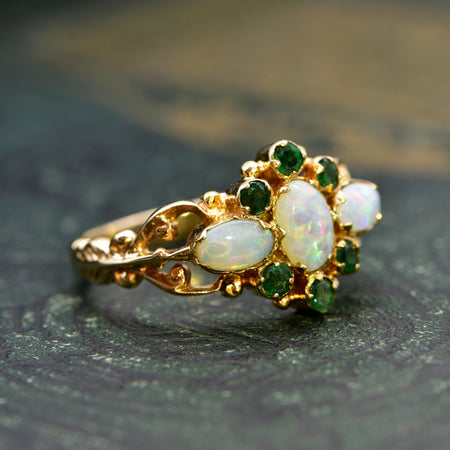 The Vintage 1978 Enchanting Opal and Emerald Ring - Antique Jewellers