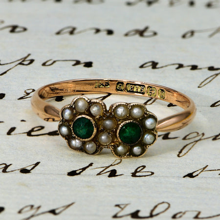 The Antique Victorian Pearl and Emerald Floral Ring - Antique Jewellers