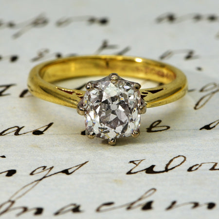 The Cushion Shaped Old Mine Cut 1.87ct Diamond Solitaire Ring - Antique Jewellers