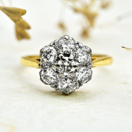The Vintage 1ct Brilliant Cut Diamond Cluster Ring - Antique Jewellers