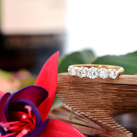 Brilliant Cut 5 Stone Diamond Engagement Ring, Vintage (1965), 18ct Gold, 0.74ct, N½ - Antique Jewellers