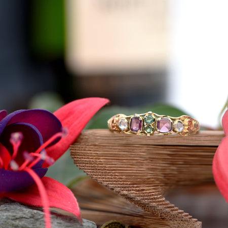Colourful Emerald, Garnet and Diamond Ring, Antique, Pre-Victorian, Q½ - Antique Jewellers