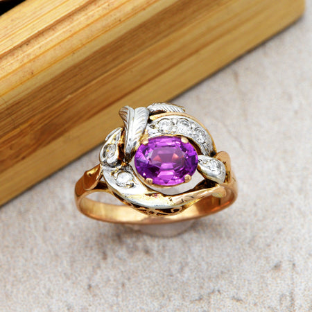 The Vintage Feather Flourish Purple Sapphire & Diamond Ring - Antique Jewellers