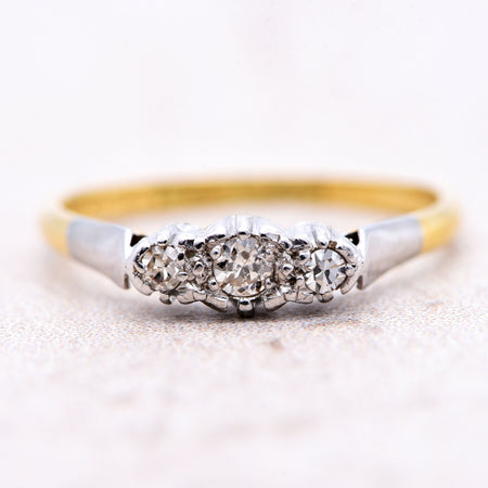 The Vintage Mirror Shoulder Three Diamond Ring - Antique Jewellers