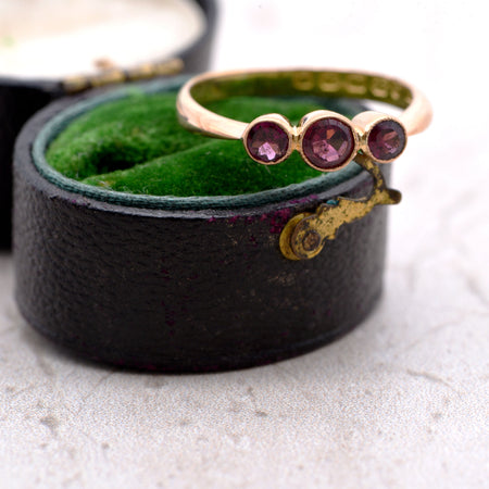 The Antique 1889 Victorian Three Garnet Ring - Antique Jewellers