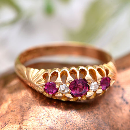 The 1912 Leaf Shouldered Ruby & Diamond Antique Ring - Antique Jewellers