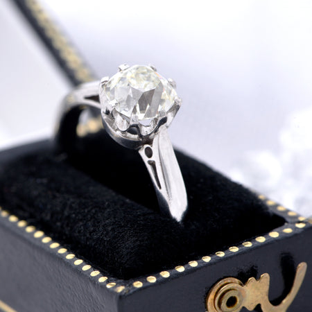 The Champagne 1.26ct Old European Cut Antique Solitaire White Gold Diamond Ring - Antique Jewellers