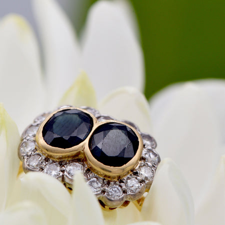 The Deep Blue Paired Sapphire and Diamond Vintage Ring - Antique Jewellers