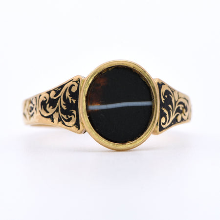 The Early Victorian 1848 Agate White Stripe Gold Ring - Antique Jewellers