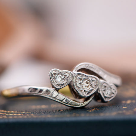 The Vintage 1960's Sweetheart Three Heart Diamond Ring - Antique Jewellers
