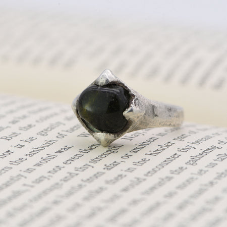 The Wearable Medieval Viking Era Green Gemstone Silver Ring - Antique Jewellers