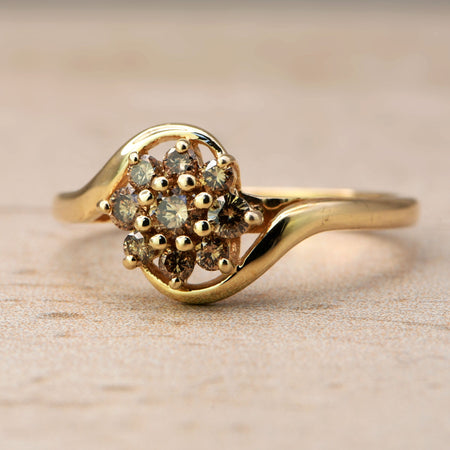 The Contemporary Floral Twist Champagne Diamond Ring - Antique Jewellers