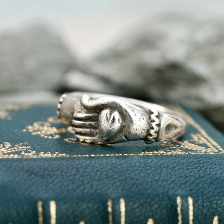 The Medieval Silver Hand On Heart Ancient Ring - Antique Jewellers