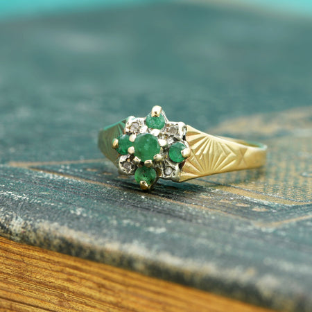 The Vintage Art Deco Five Stone Diamond and Emerald Ring - Antique Jewellers