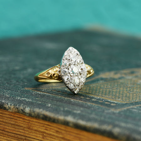 The Antique Late Victorian Marquise Fifteen Diamond Ring - Antique Jewellers
