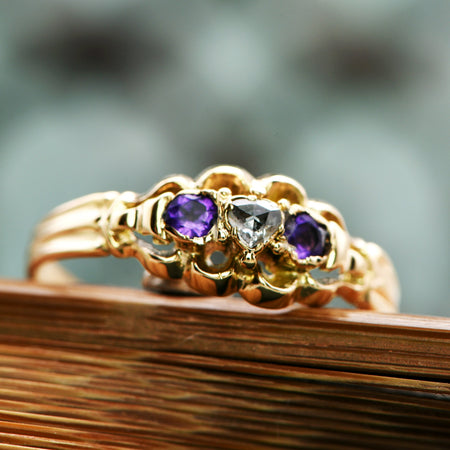 The Antique Heart Set Rose Diamond & Amethyst Ring - Antique Jewellers