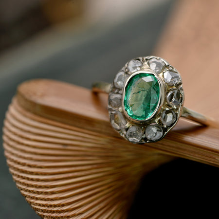The Vintage Emerald and Ten Diamond Floral Cluster Ring - Antique Jewellers