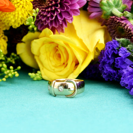 The Antique Victorian 1890 Gold and Diamond Buckle Ring - Antique Jewellers