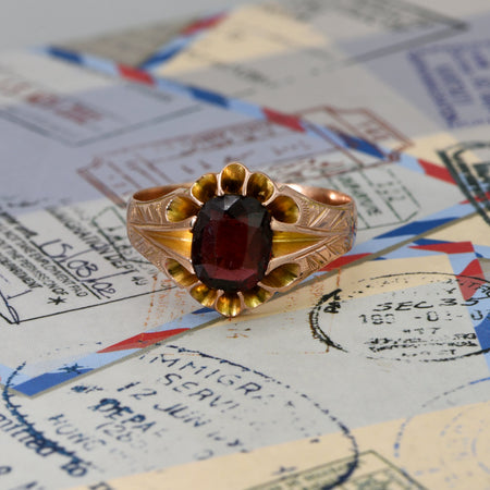 The Antique Edwardian 1904 Rose Gold Garnet Ring - Antique Jewellers