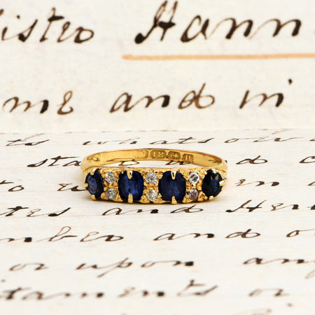 The Antique 1912 Sapphire and Diamond Scroll Head Gold Ring - Antique Jewellers