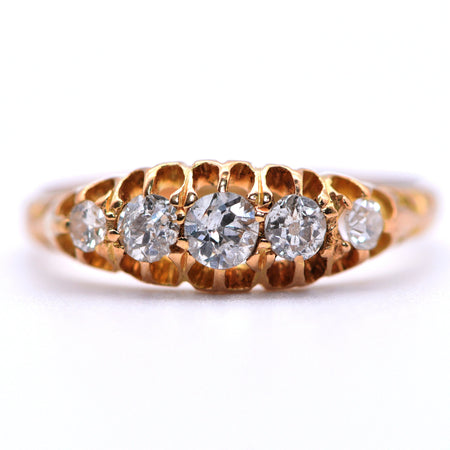 The Edwardian Graduated Five Diamond Gold Ring - Antique Jewellers