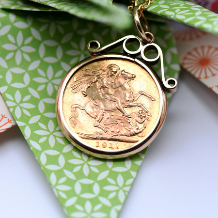 The George V 1911 22ct Gold Full Sovereign Coin Pendant - Antique Jewellers