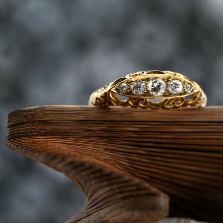 5 Stone Old Mine Cut Diamond Engagement Ring, Antique Art Deco (1913), 18ct Gold, 0.4ct, S - Antique Jewellers
