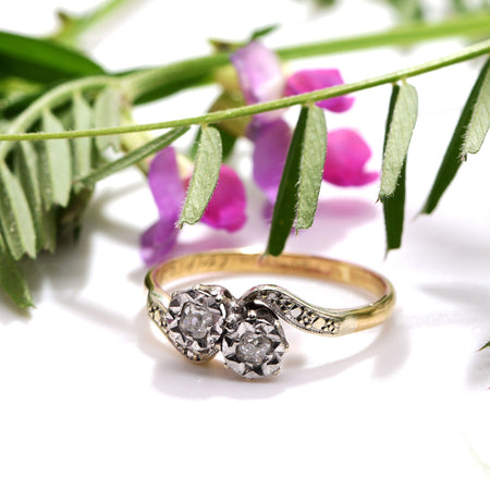 Dual Twist Crossover Diamond Engagement Ring, Vintage (1947), 9ct Gold & Platinum, 0.22 carat, M½ - Antique Jewellers