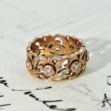 The Vintage Stuart Devlin Welsh Rose Gold Daffodil Diamond Ring - Antique Jewellers