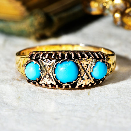 The Antique Edwardian 1908 Turquoise and Gold Ring - Antique Jewellers