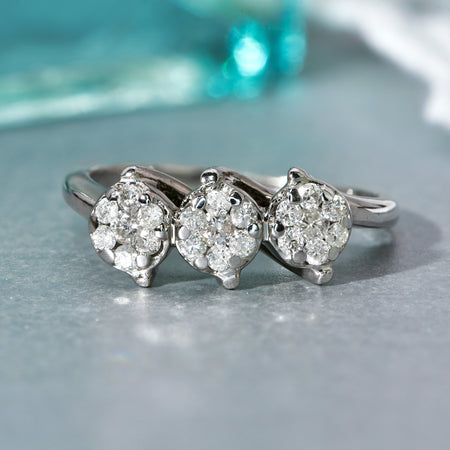 The Contemporary 2009 Single Cut Diamond Triple Cluster Ring - Antique Jewellers