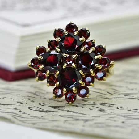 The Vintage Extravagant Fire Garnet Cluster Ring - Antique Jewellers