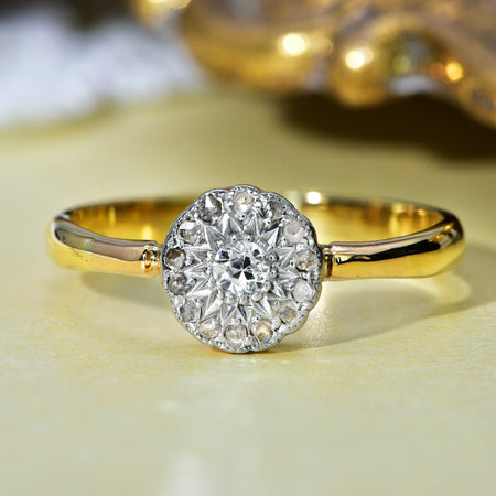 The Vintage Brilliant Cut and Rose Cut Diamond Cluster Ring - Antique Jewellers