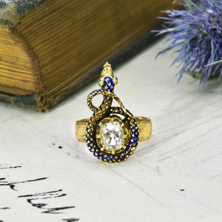 The Antique Victorian Old Mine Cut Diamond Serpent Ring - Antique Jewellers