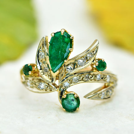 The Vintage Emerald and Diamond Foliage Ring - Antique Jewellers
