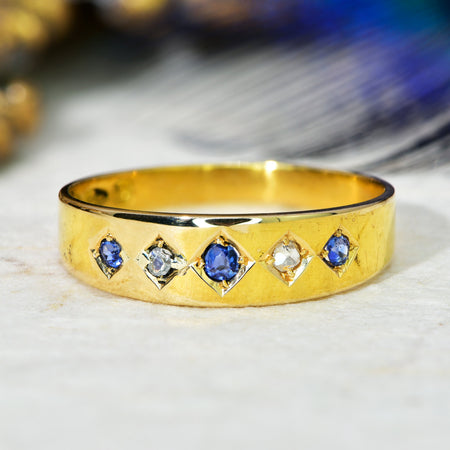 The Antique Victorian 1894 Sapphire and Rose Cut Diamond Ring - Antique Jewellers
