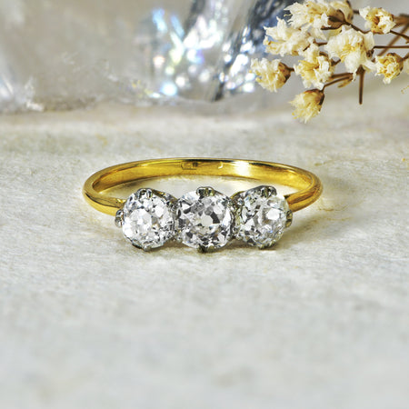The Edwardian Old Cut Trio Sumner Diamond Ring - Antique Jewellers
