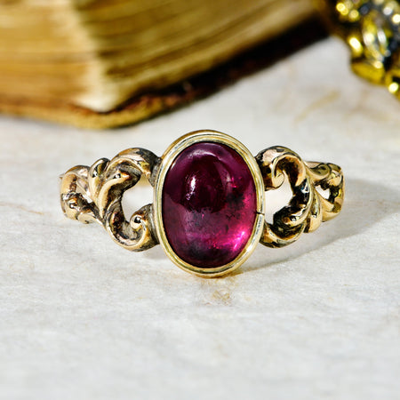 The Ornate Shouldered Light Red Cabochon Ring - Antique Jewellers
